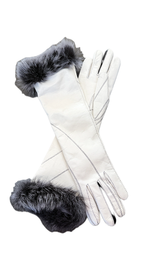 Dámské kožené rukavice White fur 7
