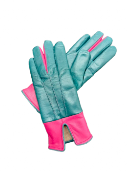 Dámské kožené rukavice 6,5 Tyrkys / pink