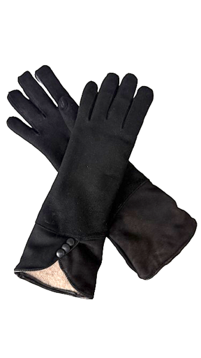 Dámské kožené rukavice NUBUCK Black 7,5 knoflíčky